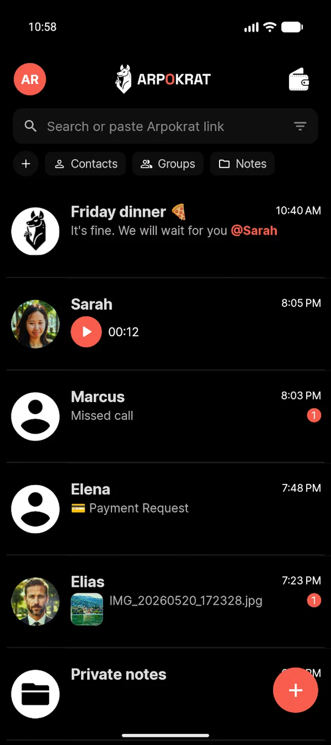 Arpokrat Messenger conversation list